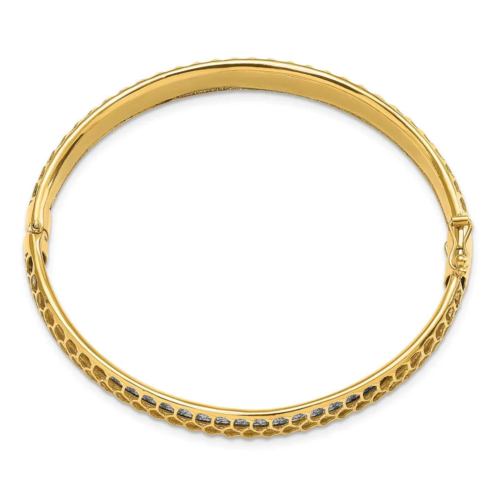 14k Gold Two-Tone Polished D/C Hinged Bangle