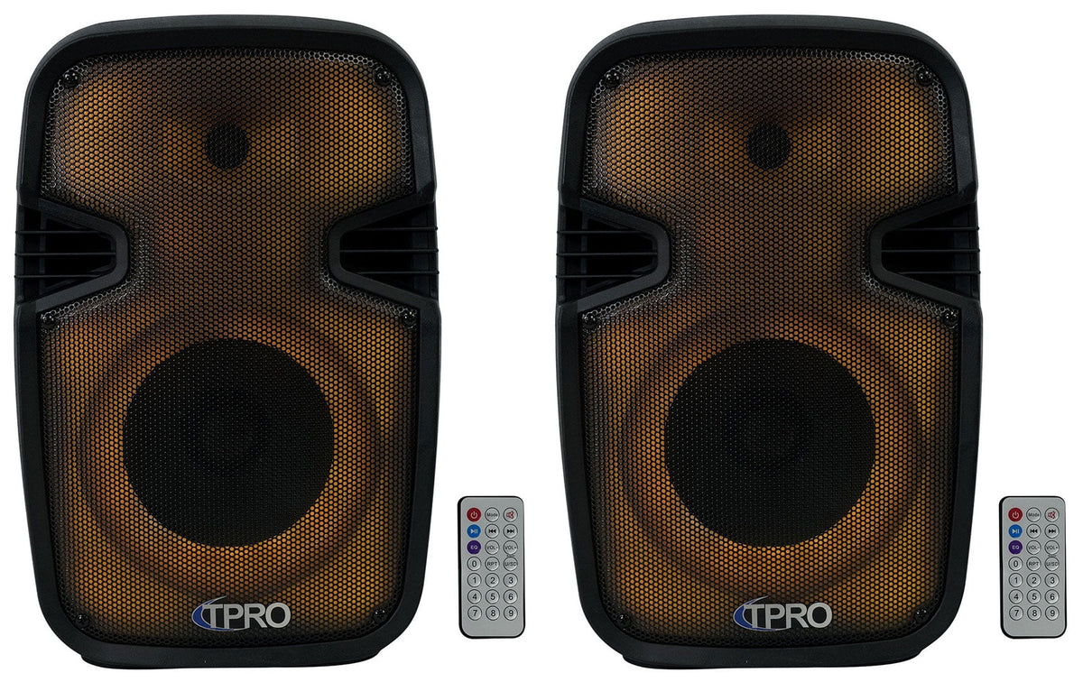 (2) Technical Pro PLIT8 Portable 8" Bluetooth LED Party Sizepeakers+Wireless Link