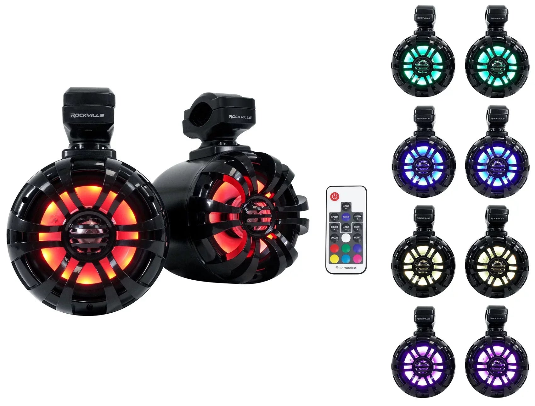 (2) Memphis Audio RZR65FE Pods+LED Tower Sizepeakers+Amp For 2014+ Polaris RZR