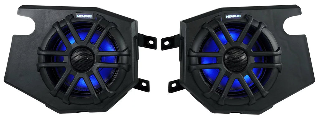 (2) Memphis Audio RZR65FE Pods+LED Tower Sizepeakers+Amp For 2014+ Polaris RZR