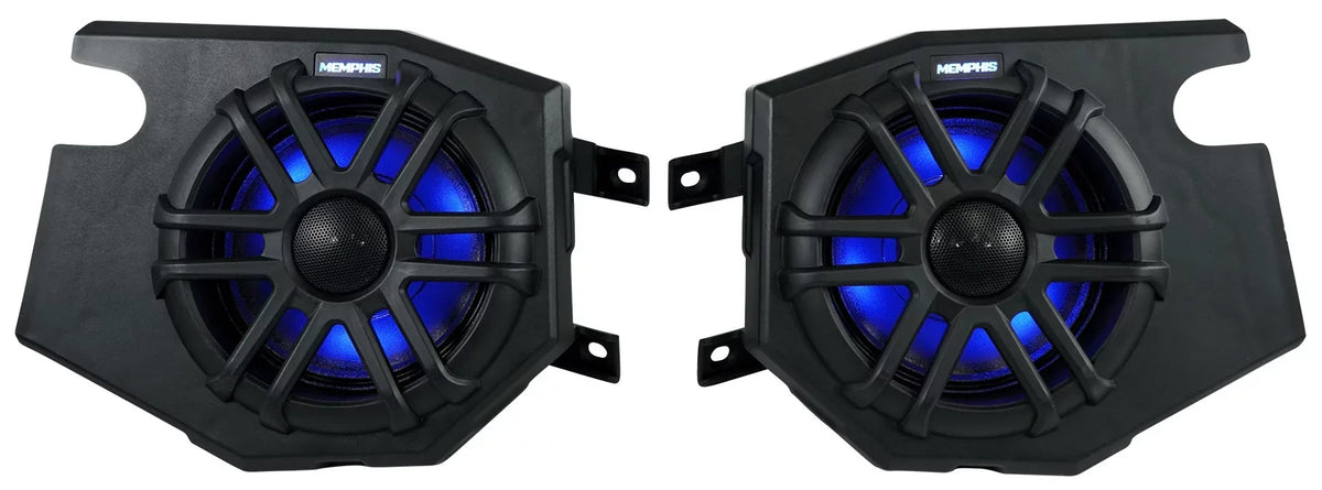 (2) Memphis Audio RZR65FE Pods+LED Tower Sizepeakers+Amp For 2014+ Polaris RZR