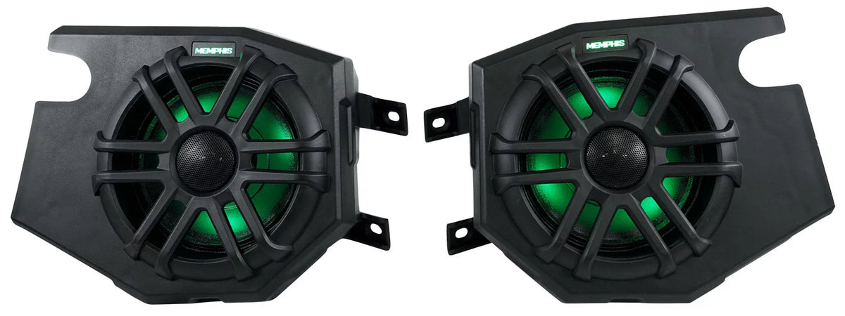 (2) Memphis Audio RZR65FE Pods+LED Tower Sizepeakers+Amp For 2014+ Polaris RZR