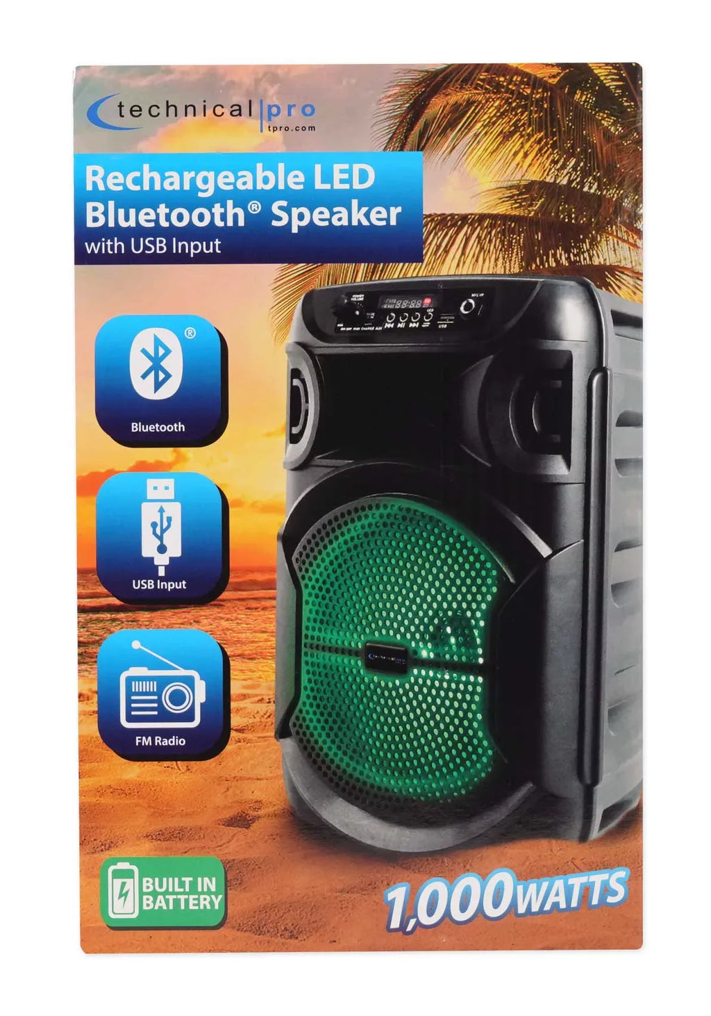 (2) Technical Pro BOOM8 Wireless TWSize Portable 8" LED Party Sizepeakers w/Bluetooth