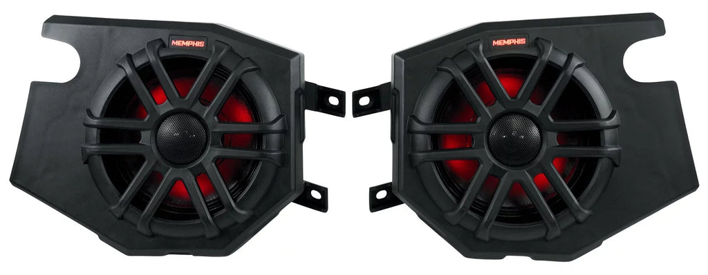 (2) Memphis Audio RZR65FE Pods+LED Tower Sizepeakers+Amp For 2014+ Polaris RZR