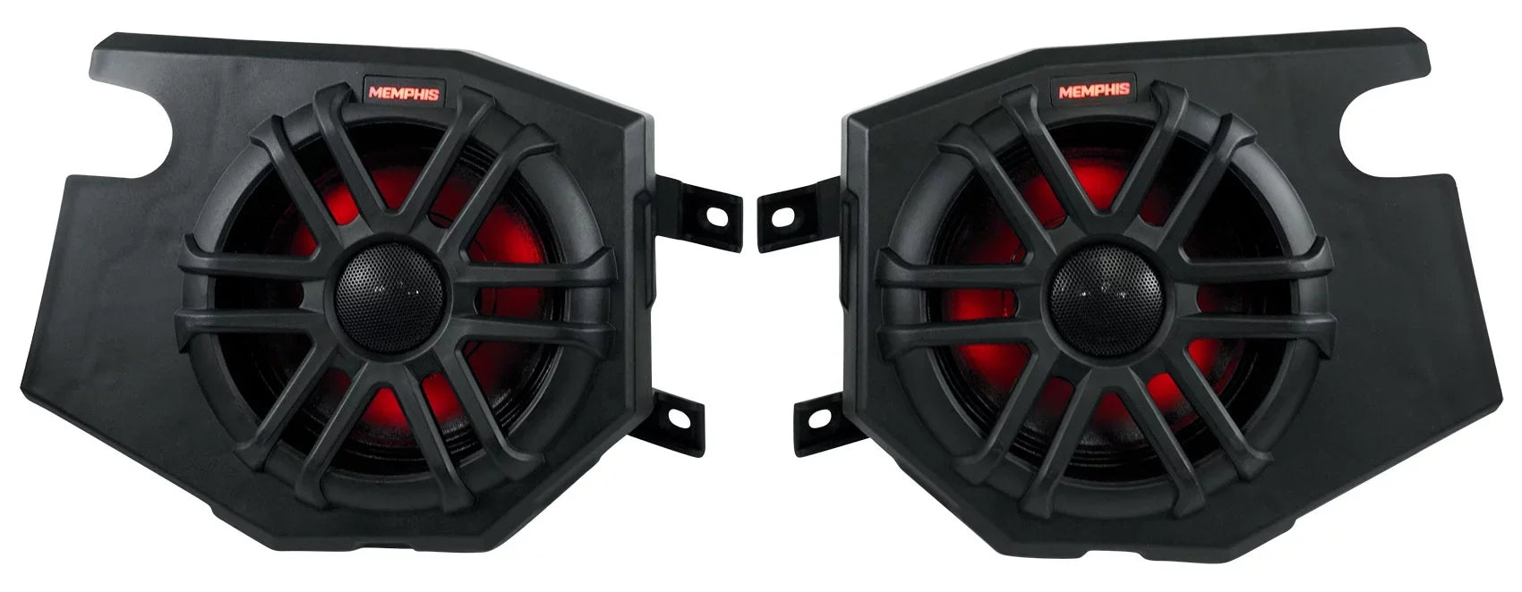 (2) Memphis Audio RZR65FE Pods+LED Tower Sizepeakers+Amp For 2014+ Polaris RZR