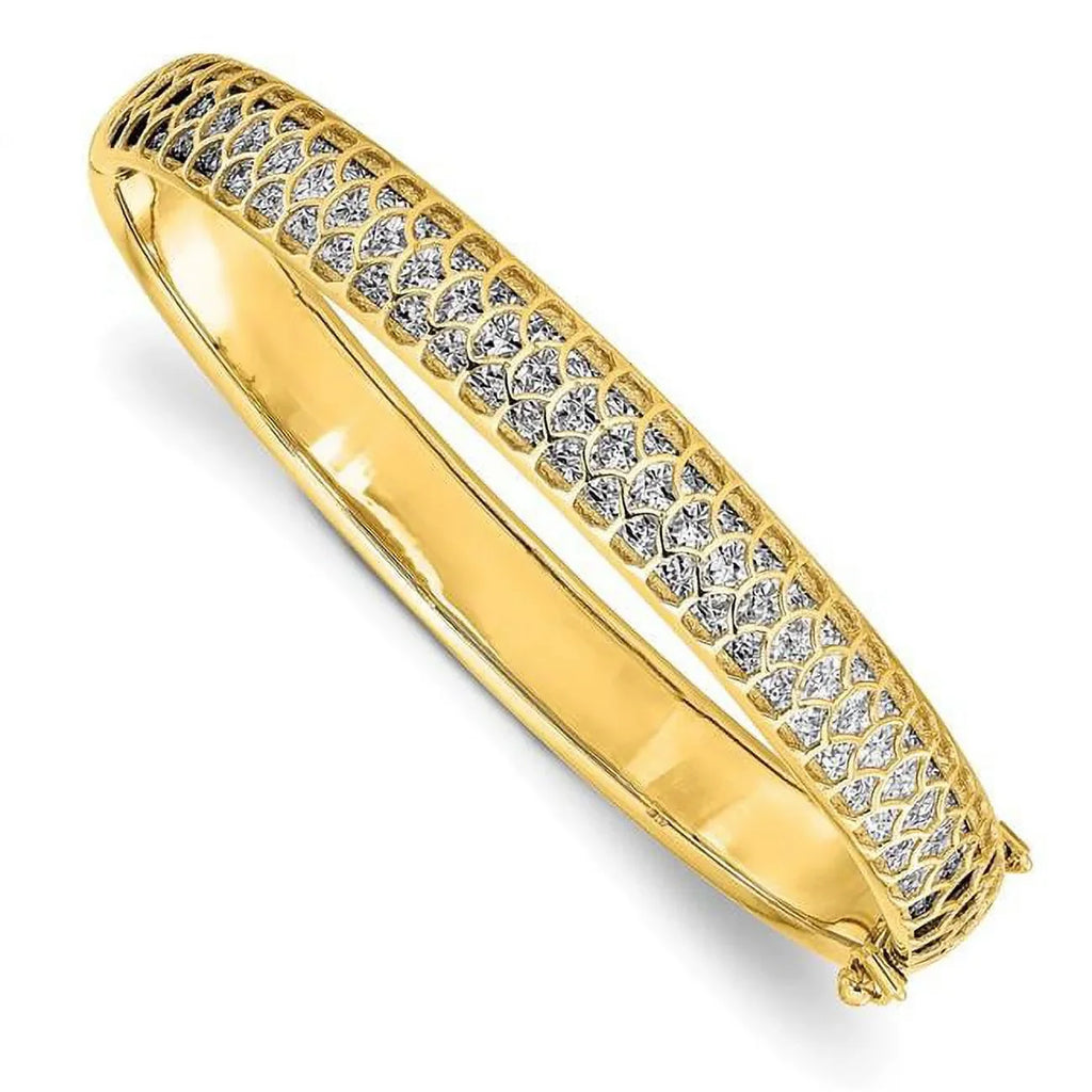 14k Gold Two-Tone Polished D/C Hinged Bangle