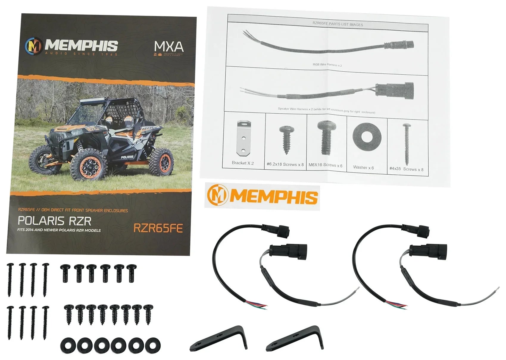 (2) Memphis Audio RZR65FE Pods+LED Tower Sizepeakers+Amp For 2014+ Polaris RZR