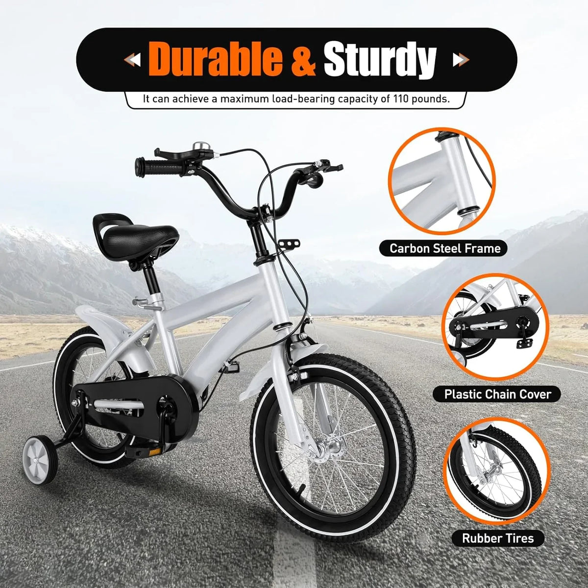 14 Inch Ivory Kids Bike Kids Mountain Bike, Bicycle for Kids 2-4, Bicycle with Training Wheels, Adjustable Height Kids Bike for Boys/Girls, Multiple Colors
