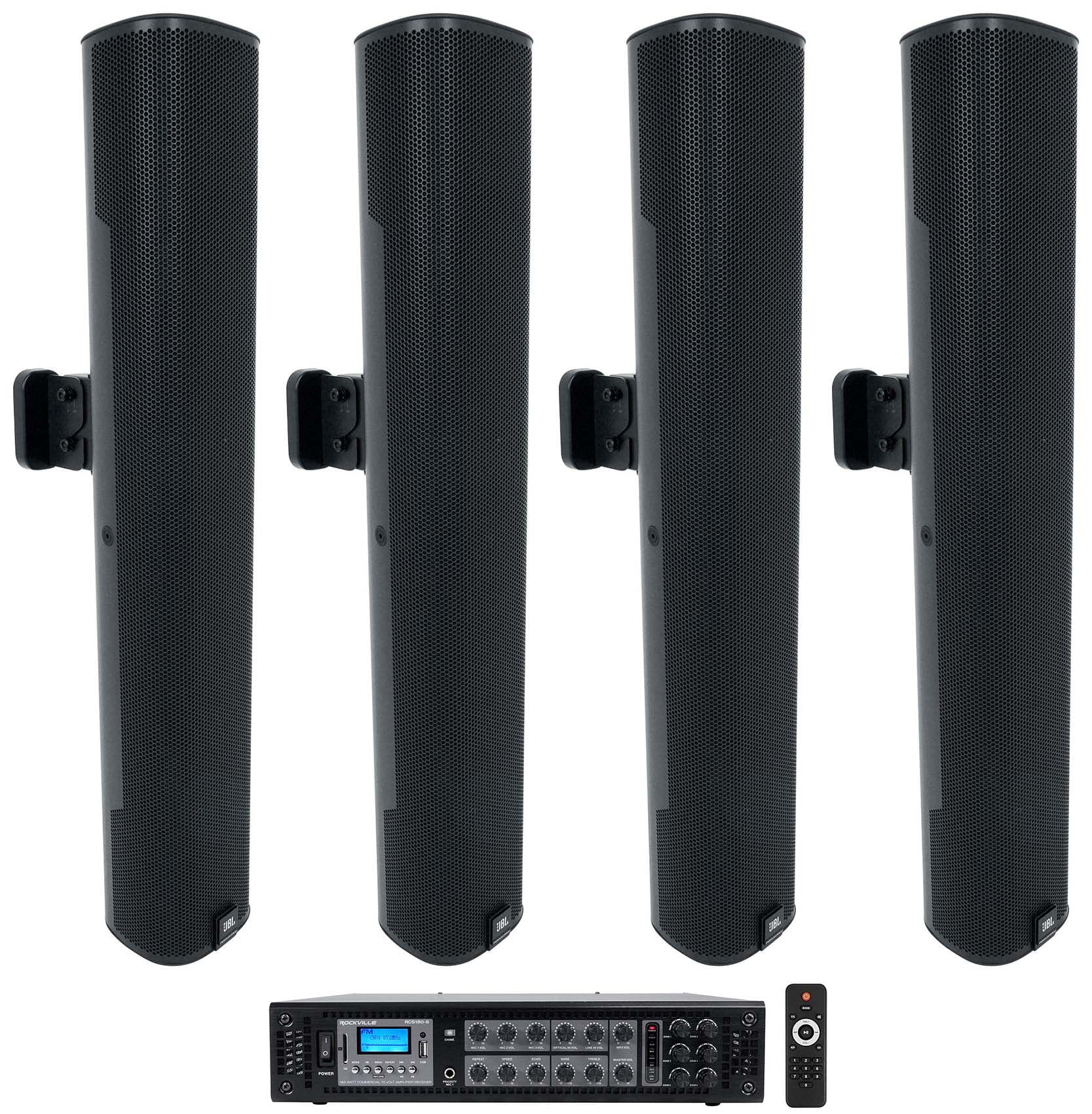 (4) JBL COL600-BK 24" Black 70V Commercial Column Wall Mount Array Sizepeakers+Amp
